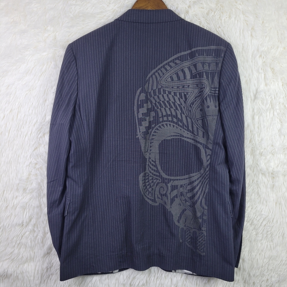 Jack & Jones Mens 38R Black Scot Stripe‎ Skull Cotton Blazer Rock Modern Edgy